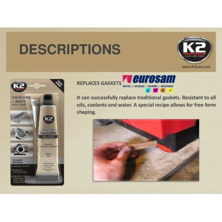 kit silicone sigillante motore guarnizioni nero 300 ml max 350° k2