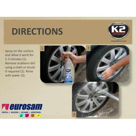 spray pulitore cerchi alluminio ferro anticorrosivo k2 felix