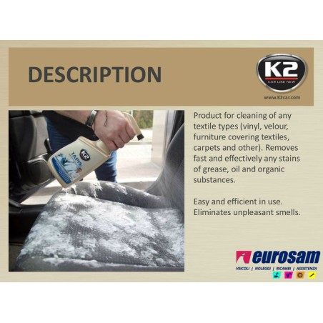 smacchiatore tessuto sedili interni auto autocarro 770 ml k2 tapis