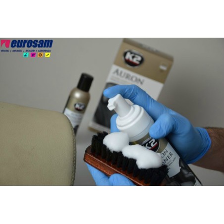 kit spazzola e schiuma pulizia 3 protezione 5 per interni auto in pelle k2 auron