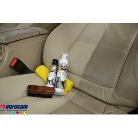 kit spazzola e schiuma pulizia 3 protezione 5 per interni auto in pelle k2 auron