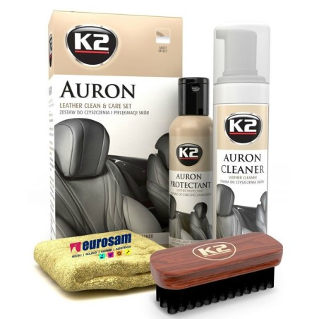 kit spazzola e schiuma pulizia 3 protezione 5 per interni auto in pelle k2 auron