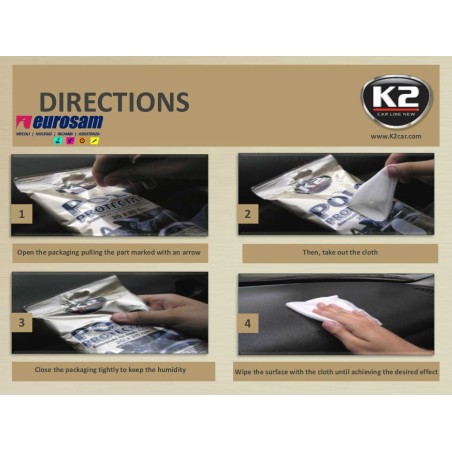 kit 25 pezzette 20x23 pulizia ravviva interni auto k2 polo protectant