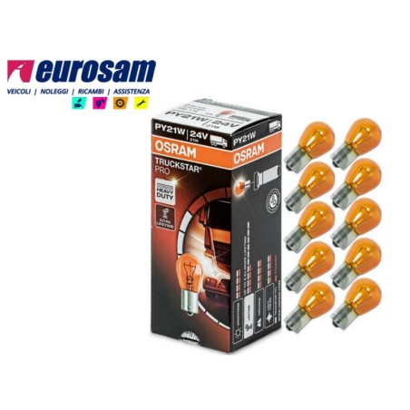 lampada alogena 24v 21w +100% arancio tipo bau15s osram truckstar