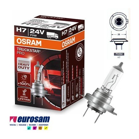 lampada alogena h7 24v 70w pk26d truckstar pro +100% osram