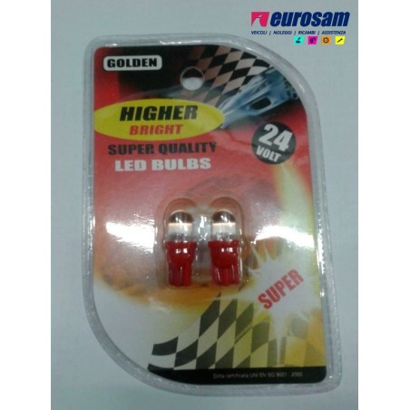 kit lampada led rossa 24v tipo t10 - 2 pezzi