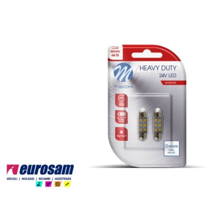 kit lampada siluro led bianca 24v 36 mm tipo sv8.5 osram - 2 pezzi