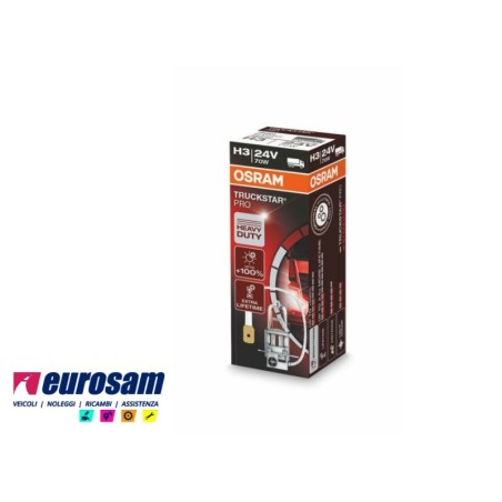 lampada alogena h3 24v 70w pk22s truckstar pro +100% osram
