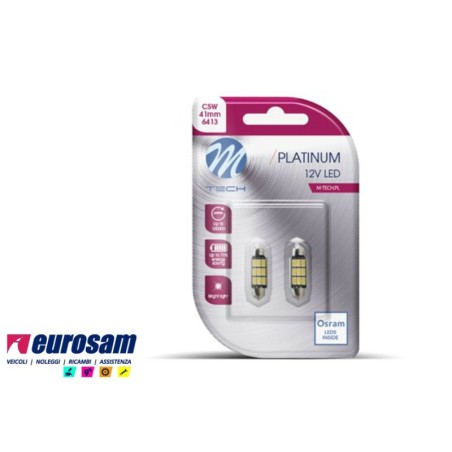 kit lampada led bianca siluro 12v tipo sv8.5 l.41mm canbus platinum osram - 2 pezzi