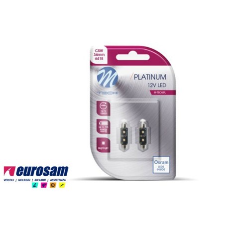 kit lampada led bianca siluro 12v tipo sv8.5 l.36mm canbus platinum osram - 2 pezzi