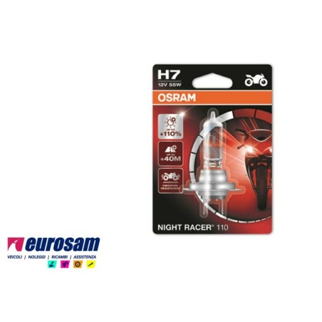 lampada alogena h7 12v 55w +110% moto night racer osram