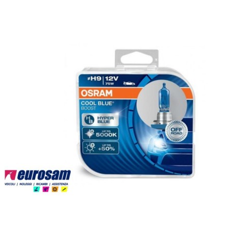 kit 2 pz lampada alogena h9 12v 75w 5000k +150% off road cool blue osram