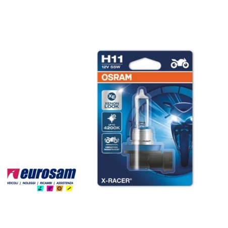 lampada alogena h11 12v 55w 4200k moto tipo pgj19-2 xenon look x-racer osram