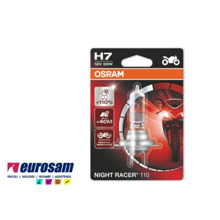 lampada alogena h7 12v 55w +110% moto night racer osram