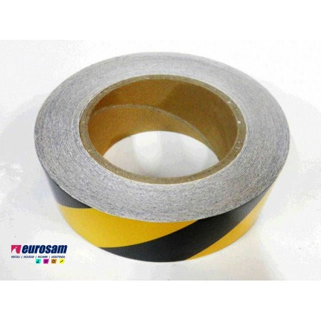 rotolo 25 mt nastro adesivo giallo nero h.5 cm riflettente sponda idraulica