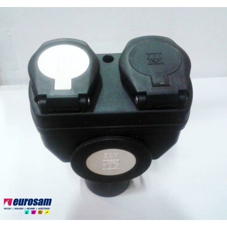 adattatore presa corrente da 15 poli a due prese 7 poli 24v iso 1185 + iso 3731