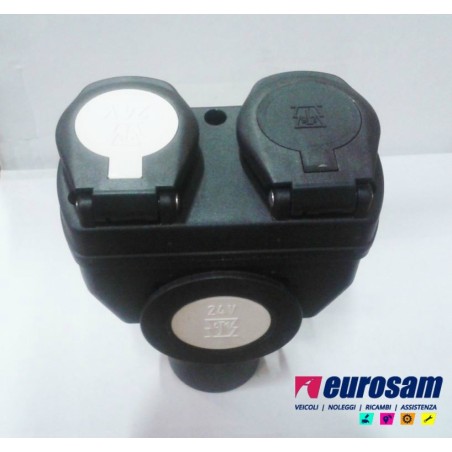 adattatore presa corrente da 15 poli a due prese 7 poli 24v iso 1185 + iso 3731