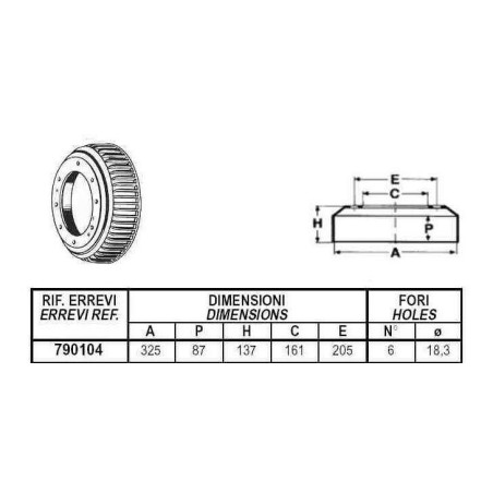 tamburo freno anteriore e posteriore per autocarro iveco: serie - 35/40/45/49/50/55nc - 625n3 - leoncino 3m - lupetto 3m