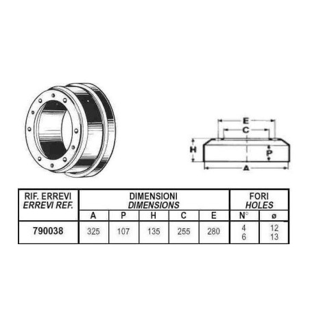 tamburo freno anteriore e posteriore per autocarro iveco: serie - 50/65/70/75.8.9.10 - 50/65/70/75f8.9.10 - 60.8 - 60a