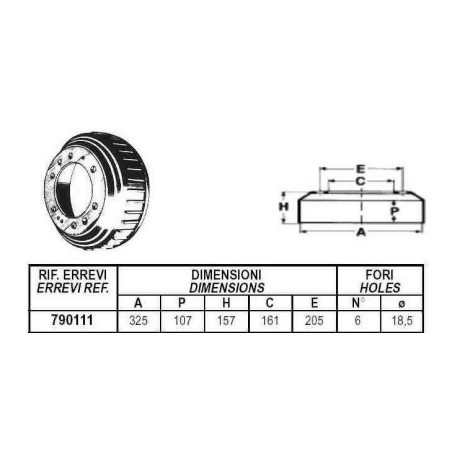 tamburo freno posteriore per autocarro iveco: serie - 65/70/75nc - om - leoncino - daino