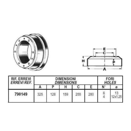 tamburo freno anteriore posteriore per autocarro iveco: serie - 79.10.13 - 79f10.13 - 79.12 gamma zeta