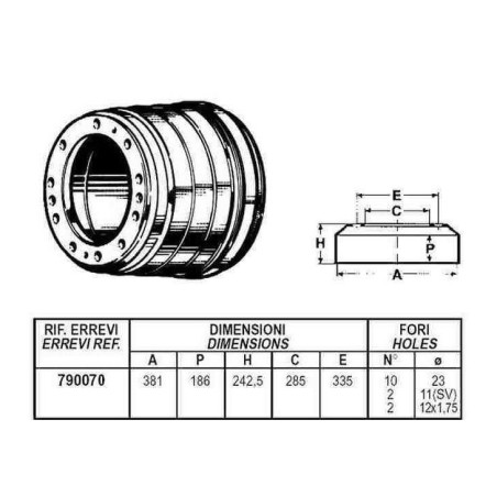 tamburo freno anteriore e posteriore per autocarro iveco: serie - 170/190f26.f35 - 159.17.20 - 175.17.24 - 170/190.26