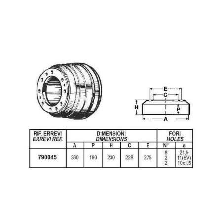 tamburo freno anteriore e posteriore per autocarro iveco: serie - 115.17 - 135.14.17 - eurocargo - 120e15.e18 - 130e18.e23