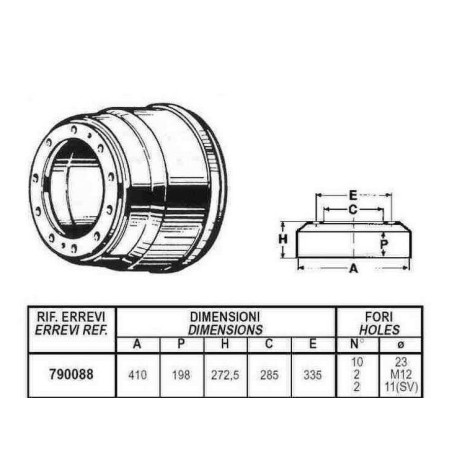 tamburo freno posteriore per autocarro iveco: serie - eurotrakker - eurotrakker cursor.