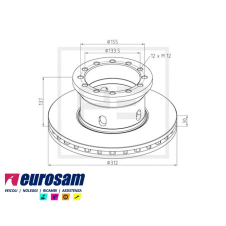 disco freni anteriore singolo senza colonnette impianto perrot per daf: fa45 - fa1000