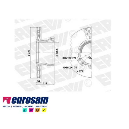 disco freni posteriore singolo senza colonnette impianto wabco per daf: lf55 (12 - 15 ton