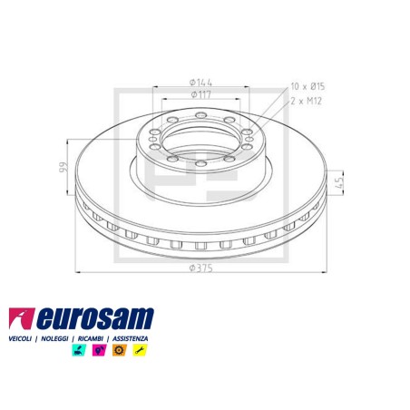 disco freni anteriore singolo senza colonnette impianto wabco per daf: lf55 (12 - 15 ton
