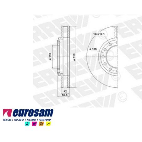 disco freni anteriore singolo senza colonnette per isuzu: serie nkr69l - nkr85l - npr75l - nqr70