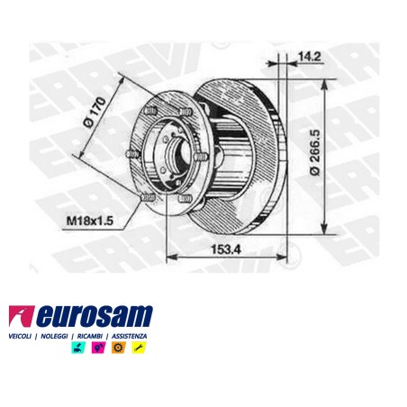disco freni anteriore singolo con colonnette per iveco: daily  30.8 - 30.10