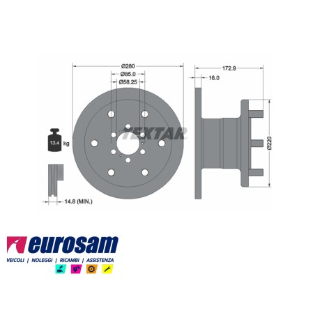 disco freni anteriore singolo con colonnette per iveco: daily  35.12 - 45.10 - 49.10 - 49.12