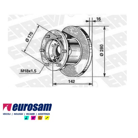 disco freni anteriore singolo con colonnette per iveco: daily  35.12 - 45.10 - 49.10 - 49.12