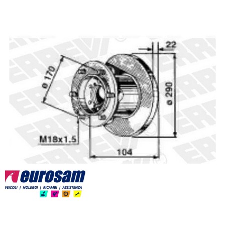 disco freni anteriore singolo con colonnette per iveco: daily  35.8 - 35.10 - 35.12 - 49.10 - 49.12 - daily 2000 - 35c11