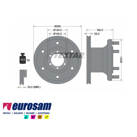 Disco Freno Anteriore con Colonnette Iveco Daily 59.12 | Ø 290mm | M18x1,5
