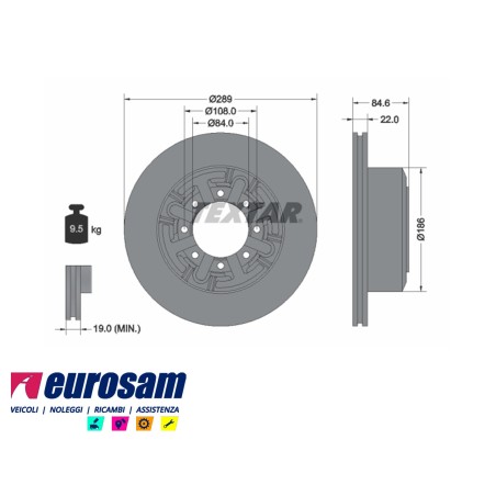 disco freni posteriore singolo senza colonnette per iveco: daily  35.8 - 35.10 - 35.12 - 49.10 - 49.12  daily 2000