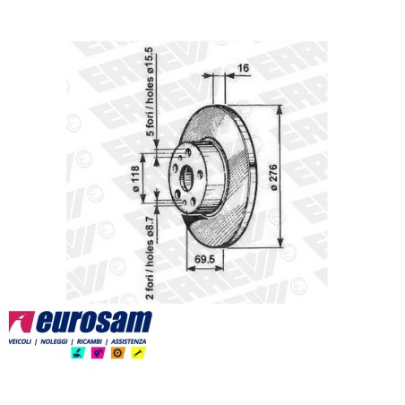 disco freni posteriore singolo senza colonnette con a.b.s. per iveco: daily  35s9 - s10 - s11 - s12 - s13 - s15