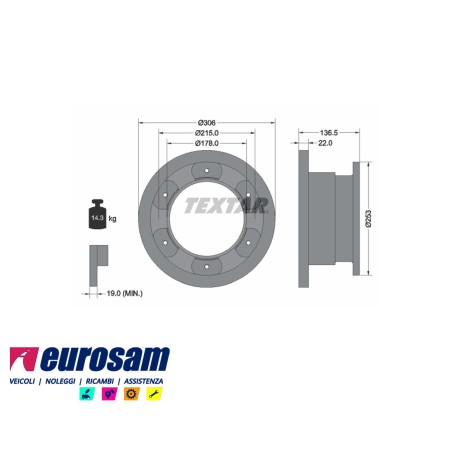 disco freni posteriore singolo senza colonnette  per iveco: daily 2000   65c11 - c13 - c15