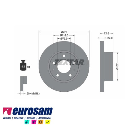 disco freni anteriore singolo senza colonnette  per iveco: daily 2000   35s9 - s10 - s11 - s12 - s13 - s15
