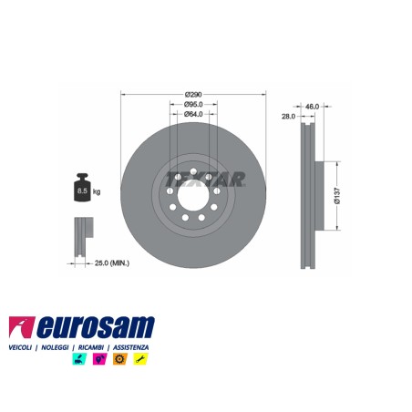 disco freni anteriore singolo senza colonnette  per iveco: daily 2000   65c11 - c13 - c15