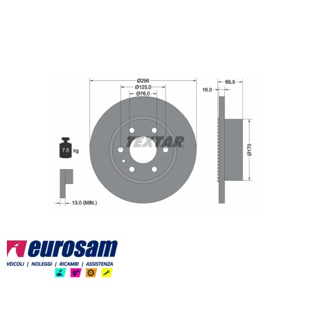 disco freni posteriore singolo senza colonnette con a.b.s. per iveco: daily 2006   35c10 - c12 - s14