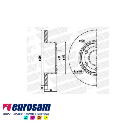 disco freni posteriore singolo senza colonnette con a.b.s. per iveco: daily 2006   35c10 - c12 - s14