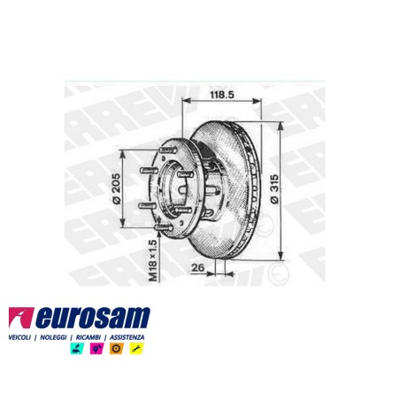disco freni anteriore singolo con colonnette  per iveco: 65.12 - 79.12 - 79.14 gamma zeta