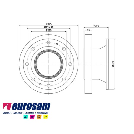 disco freni rimorchio - semirimorchio singolo senza colonnette e con abs per assale meritor