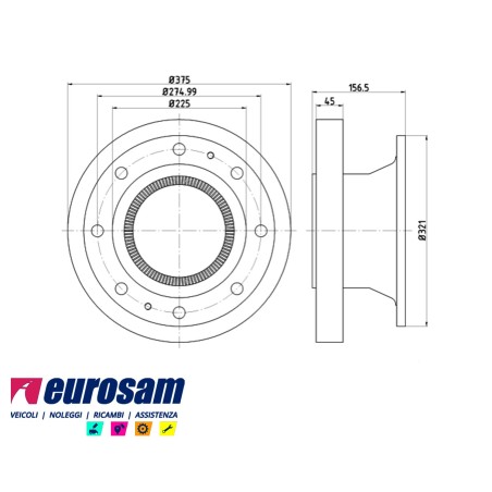 disco freni rimorchio - semirimorchio singolo senza colonnette con abs per  assale serie ta e tc