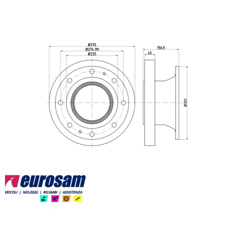 disco freni posteriore singolo con abs senza colonnette per  volvo fl6