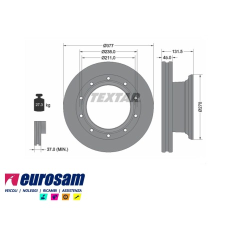 disco freni rimorchio - semirimorchio singolo senza colonnette per  mercedes: assale tipo te4 - te5