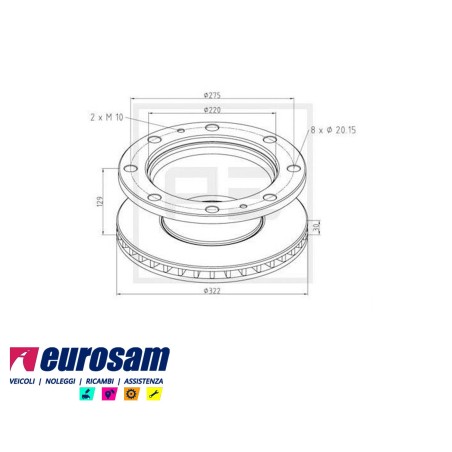 disco freni anteriore singolo con colonnette  per iveco: 95.14 - 109.14 gamma zeta